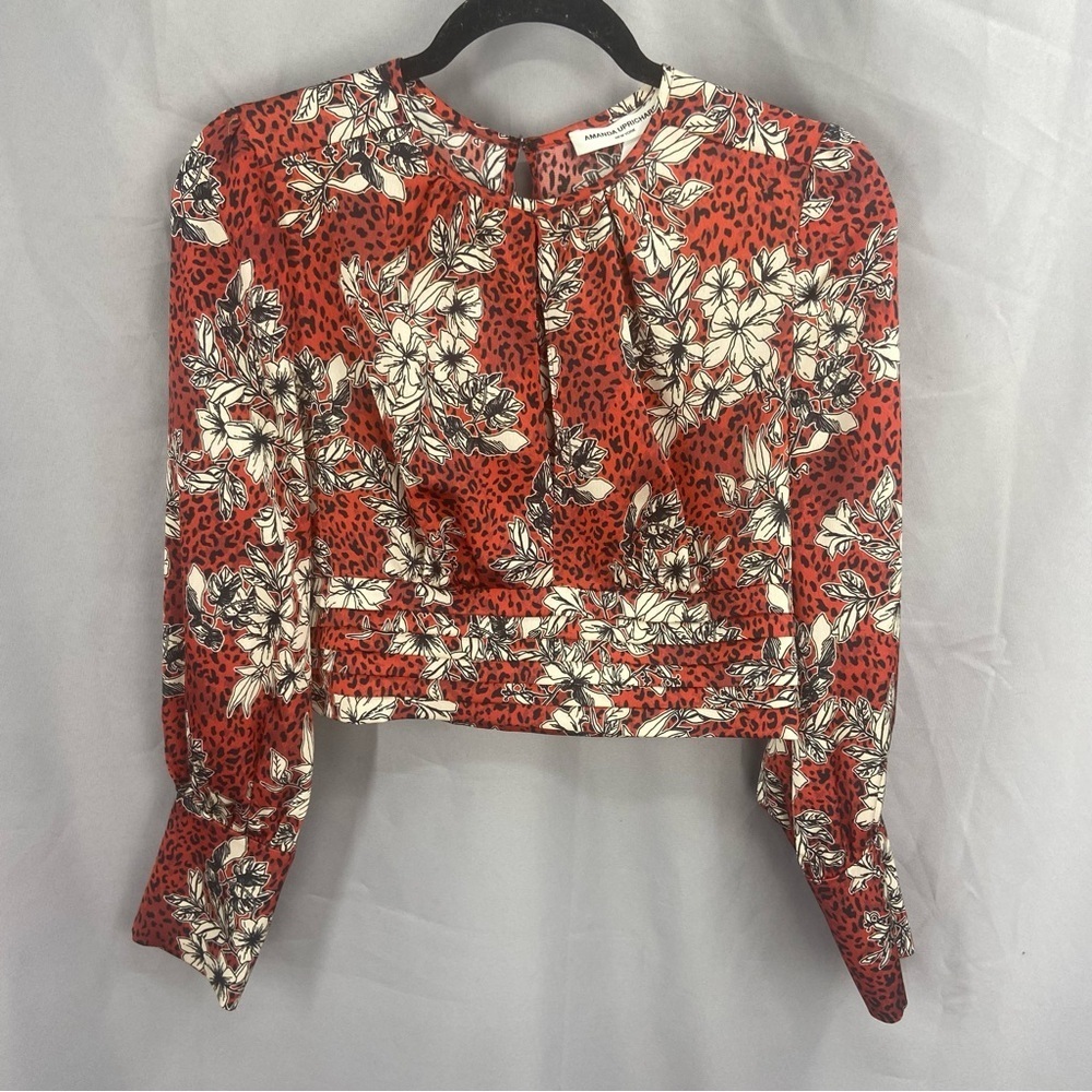 Amanda Uprichard Samira Floral Leopard Keyhole Blouse Orange Size‎ Medium